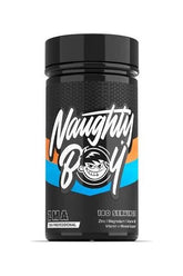 Naughty Boy ZMA supplement bottle with 180 capsules, supports muscle growth and recovery.